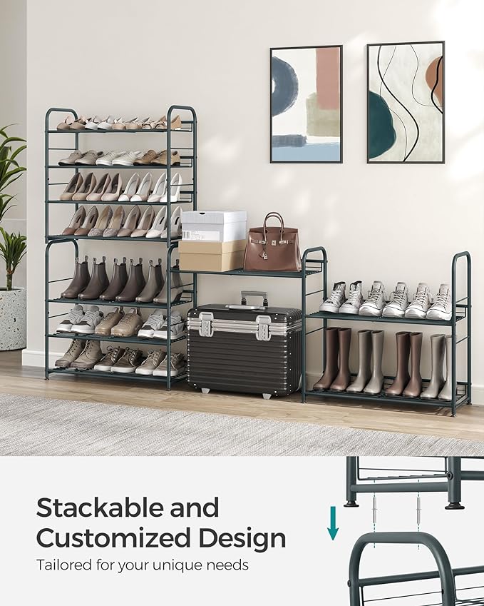 SONGMICS Shoe Rack, 4 Tier Shoe Organizer for Closet, Holds up to 16 Pairs of Shoes, Shoe Rack for Front Door Entrance, Metal