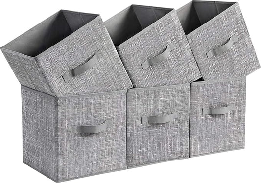 SONGMICS Storage Cubes, 11-Inch Non-Woven Fabric Bins with Double Handles, Set of 6, Closet Organizers for Shelves, Foldable,
