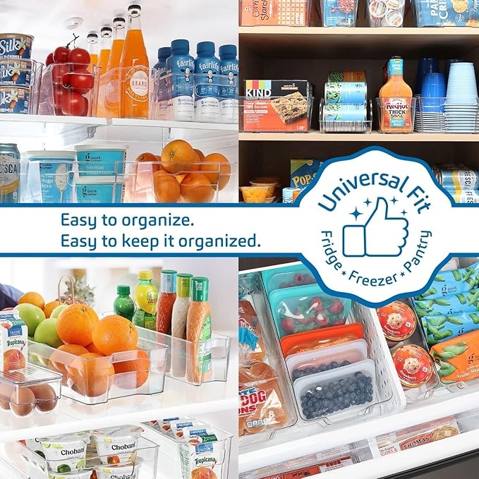 Hearth & Harbor 42 Piece Fridge Organizer Bins - Set of 24 Clear Bins with 12 Shelf Liners, 3 White Boards and 3 Markers - St