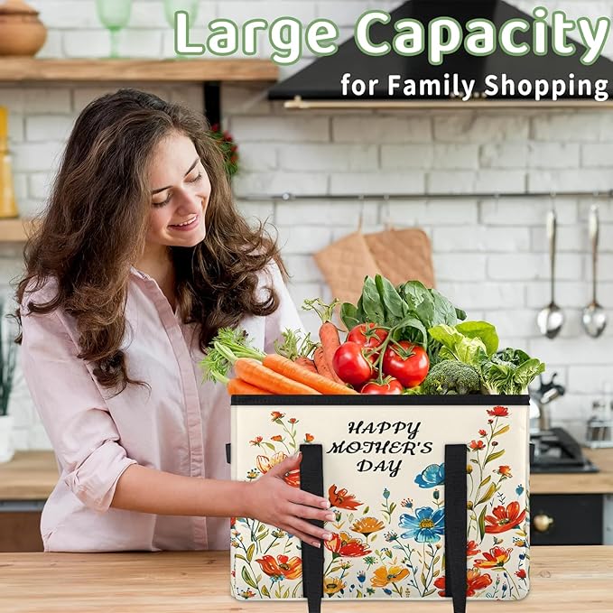 Reusable Grocery Bags Heavy Duty Shopping Bags Foldable Large Tote Bags with Long Handles & Hard Bottom