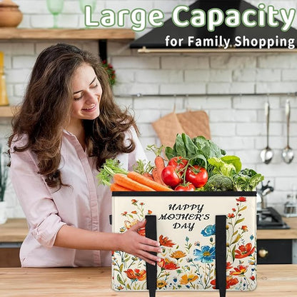 Reusable Grocery Bags Heavy Duty Shopping Bags Foldable Large Tote Bags with Long Handles & Hard Bottom