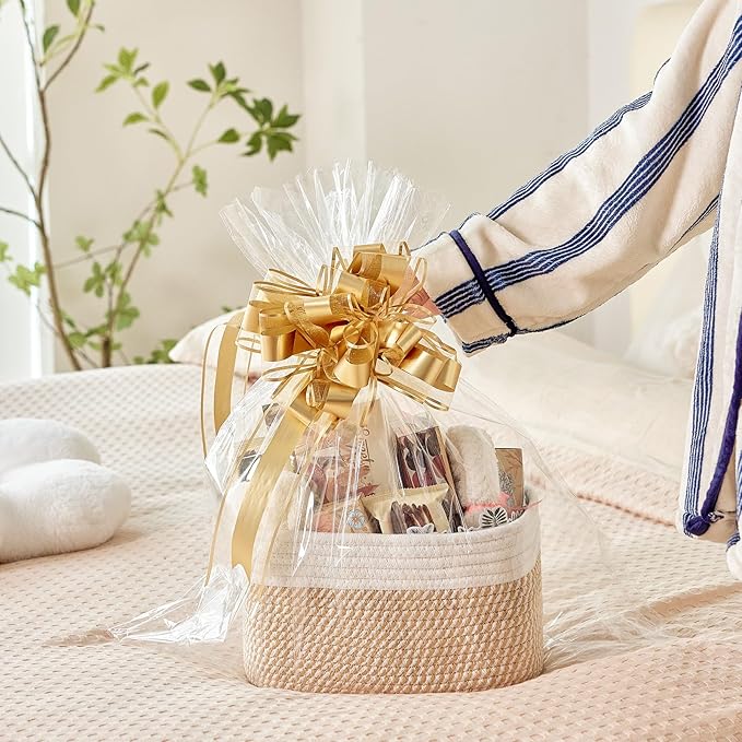 R RUNKA Small Cotton Rope Basket – Storage Bin for Organizing (10.6" x 6.7" x 6.7"), Bathroom Storage Basket for Shelf, Count