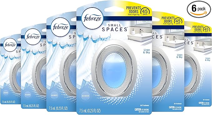 Febreze Small Spaces Air Freshener, Odor Eliminator, Linen & Sky (Pack of 6)