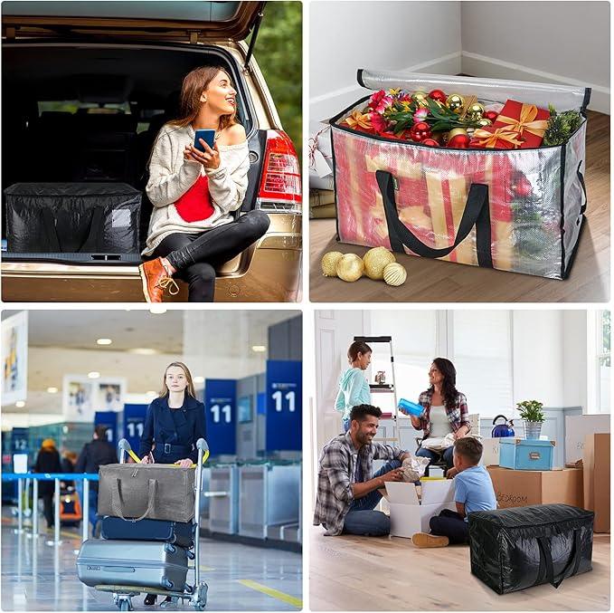 BALEINE 4-Pack Oversized Moving Bags with Reinforced Handles, Heavy-Duty Storage Tote for Clothes, Moving Supplies (Winter Gr