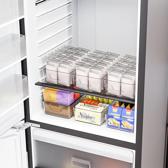 Stackable 6 Pack Snack Organizer for Pantry Shelf,Clear Pantry Organizers and Storage Bins for Fridge,Office,Cupboard,Plastic