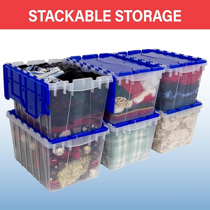 Akro-Mils KeepBox 12 Gallon Storage Container, Nesting and Stackable Plastic Storage Box with Lid Attached, Organizer Tote fo