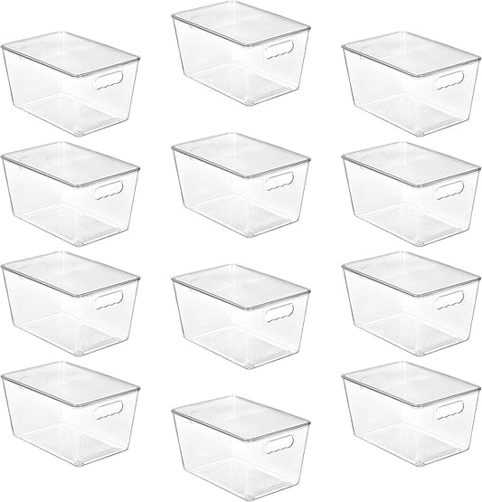 Vtopmart 12 Pack Clear Stackable Storage Bins with Lids, Large Plastic Containers with Handle for Pantry Organizer and Storag
