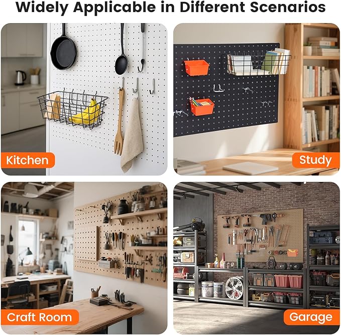 ENJOYWOOD Pegboard Organizer Accessories Kit 155 PCS, Peg Board Hooks Assortment with Bins, Baskets for 1/4 inch Pegboard Wal