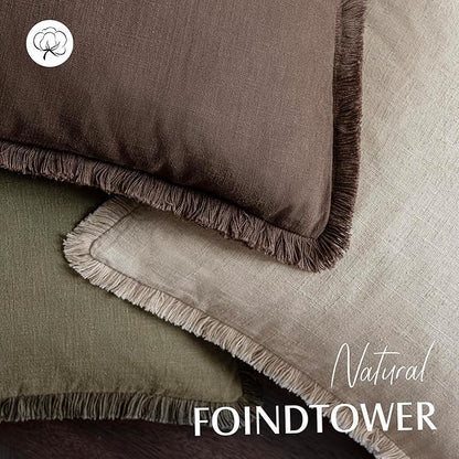 Foindtower Set of 2 Decorative Linen Fringe Throw Pillow Covers Boho Farmhouse Cushion Cover with Tassels Soft Accent Pillowc