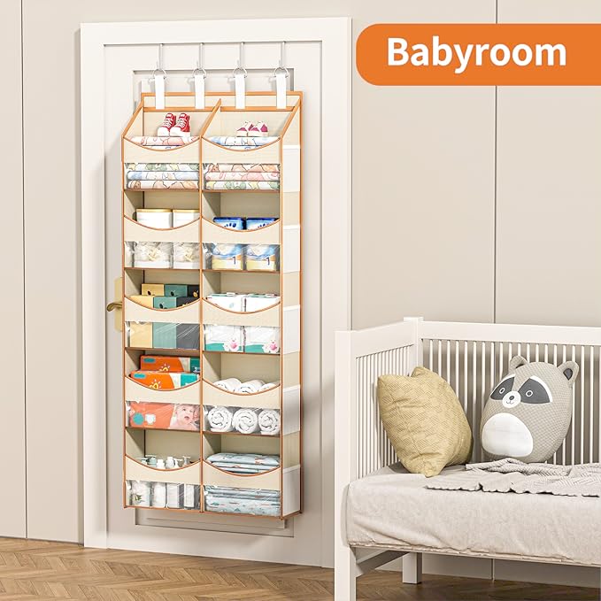 Aokeyee 5 Tiers Over the Door Storage Organizer, Behind Door Storage for Baby Nursery, 80lb Capacity Door Hanging Organizer w