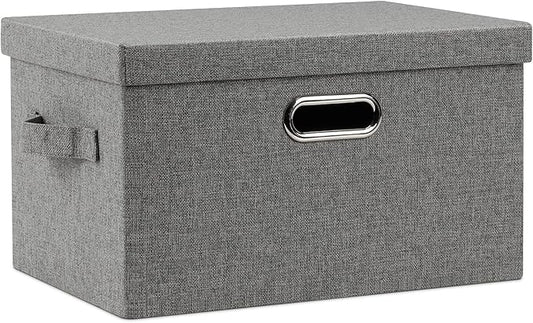 Graciadeco Medium 15" 21 Quart Collapsible Stackable Storage Bins with Lids, 1 Pack Gray Foldable Fabric Closet Storage Boxes