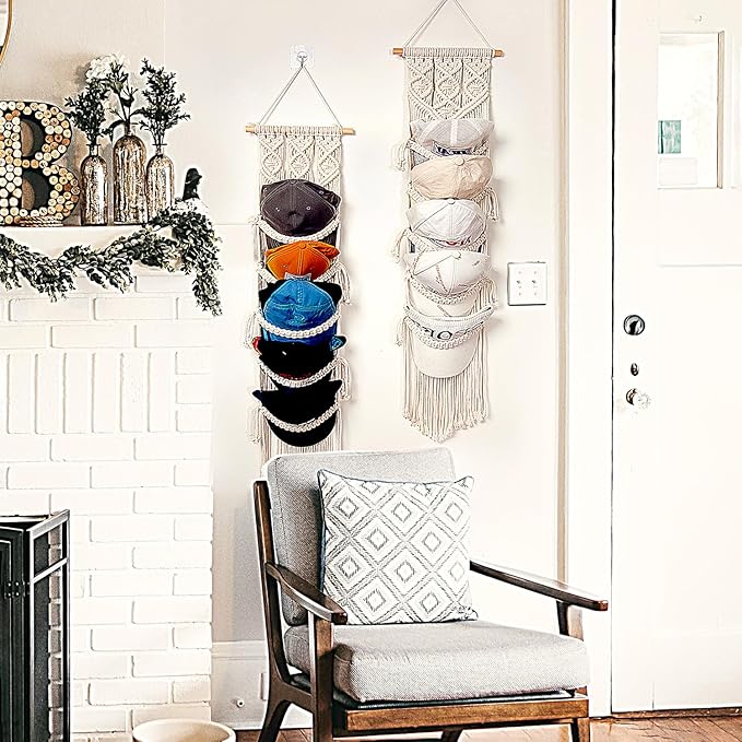 jontell Boho Baseball Cap Hanger-1 Pack-Macrame Hat Organizer for Ball Caps Holder Over Door, Hat Rack for Wall, Cap Rack for