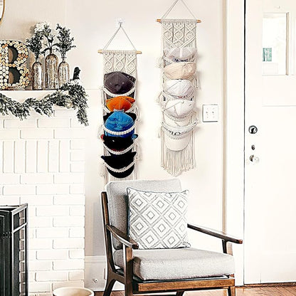 jontell Boho Baseball Cap Hanger-1 Pack-Macrame Hat Organizer for Ball Caps Holder Over Door, Hat Rack for Wall, Cap Rack for