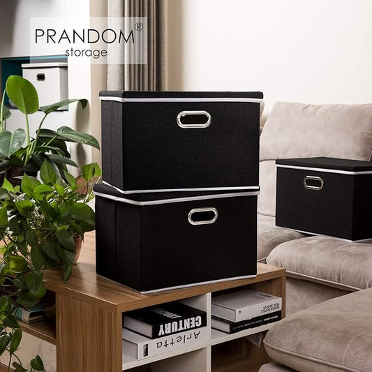 PRANDOM Large Foldable Storage Box with Lid [1-Pack] Fabric Collapsible Storage Bin Organizer Container Basket Cube with Cove