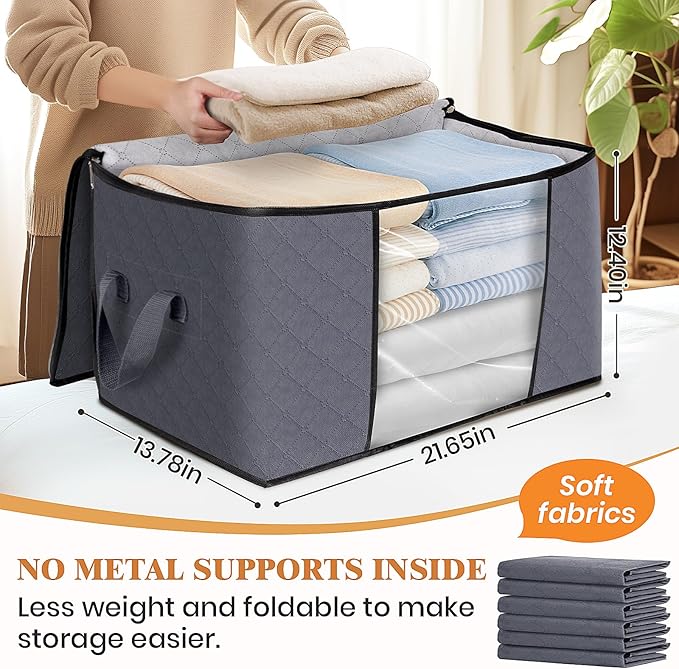 Fab totes Storage Bags,Clothes Blanket Storage Bins Foldable Closet Organizers with Reinforced Handle for Home Dorm Storage a