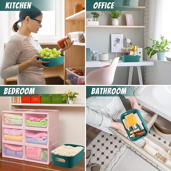 Zopeal Plastic Storage Bins 10 Pcs Green Pantry Organizer Bins Small Baskets Storage Containers for Home Kitchen (8 x 5.7 x 3