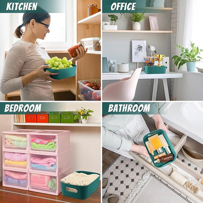 Zopeal Plastic Storage Bins 10 Pcs Green Pantry Organizer Bins Small Baskets Storage Containers for Home Kitchen (8 x 5.7 x 3