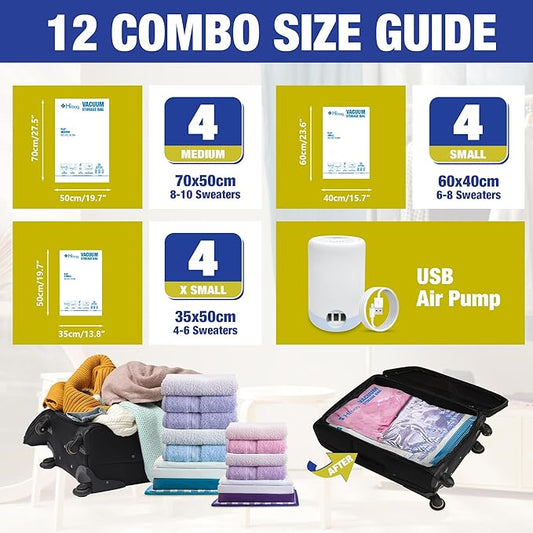 HIBAG Travel Vacuum Bags with Electric Pump for Luggage and Suitcase, Vacuum Seal Compression Packing Bags for Clothes Clothi