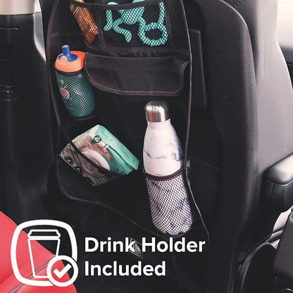 Diono Stow 'n Go Car Back Seat Organizer for Kids, Kick Mat Back Seat Protector, With 7 Storage Pockets, 2 Drinks Holders, Wa