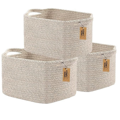 COMFY-HOMI 3PACK Cotton Rope Woven Basket With Handles for Shelves, Toy, Book, Cloth Storage Basket for Organizing|13.5" x 11