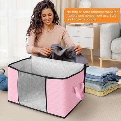 Fab totes 3 Pack Clothes Storage, Foldable Thick Fabric Blanket Storage Bags, Containers for Organizing Bedroom, Closet, Clot