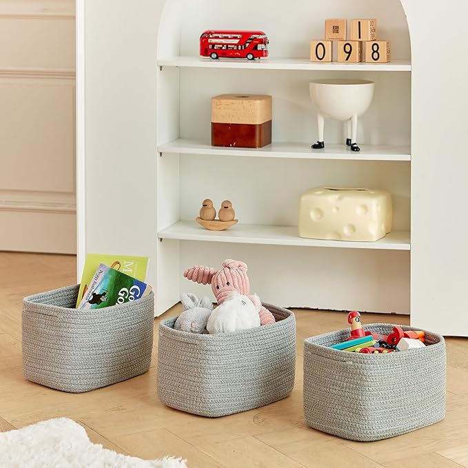 R RUNKA Small Cotton Rope Basket – Storage Bin for Organizing (10.6" x 6.7" x 6.7"), Bathroom Storage Basket for Shelf, Count