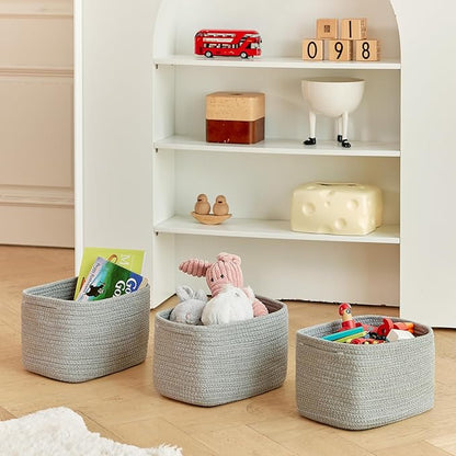 R RUNKA Small Cotton Rope Basket – Storage Bin for Organizing (10.6" x 6.7" x 6.7"), Bathroom Storage Basket for Shelf, Count