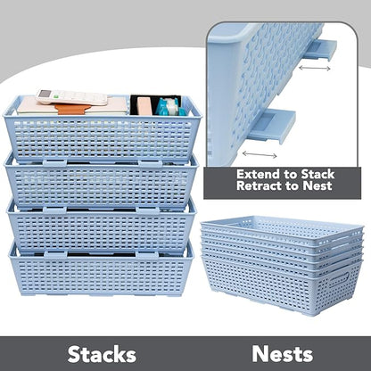 Tiawudi Stackable Woven Plastic Basket, Storage Bins for Cabinet, Closet, Shelf, Under Sink and Countertop, Pantry Organizer 