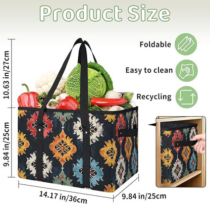 Reusable Grocery Bag, Foldable Large Shopping Tote Bag for Groceries Kitchen Picnic Car Trunk