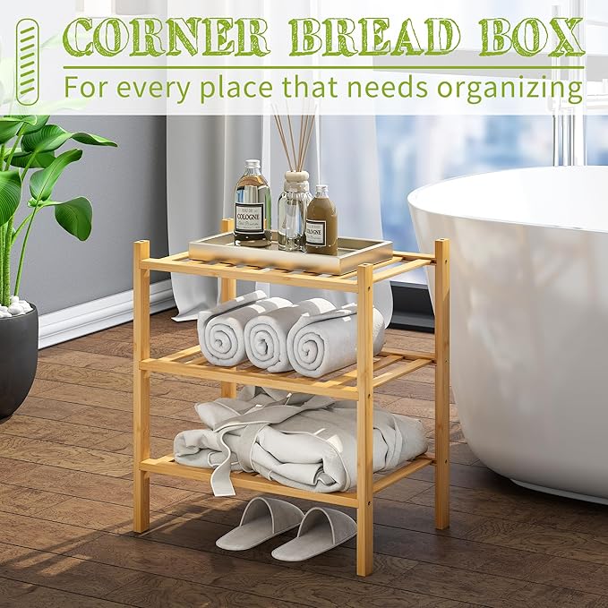 BMOSU 3-Tier Bamboo Small Shoe Rack Premium Stackable Shoe Shelf Storage Organizer for Hallway Closet Living Room Entryway Or