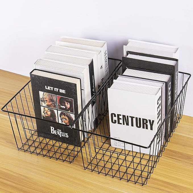 16" L x 12" W Wider Freezer Storage Organizer Baskets Container, Deep Metal Wire Chest Upright Refrigerator Divider Bins with