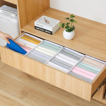 Qozary 4 Pack Drawer Organizers for Clothing, 8 Grids Foldable Closet Organizers and Storage Bins for Bedroom, Dresser Organi