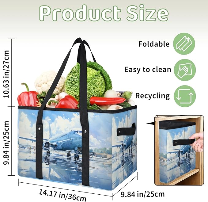 Reusable Grocery Bags Heavy Duty Shopping Bags Foldable Large Tote Bags with Long Handles & Hard Bottom
