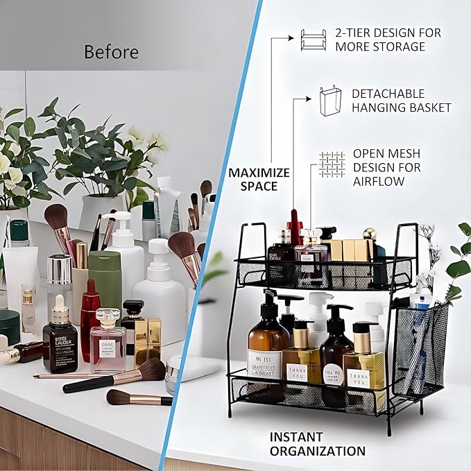 LEMIKKLE 2-Tier Bathroom Countertop Organizer,Skincare, Makeup Countertop Organizers, Kitchen, Bathroom Counter Storage with 
