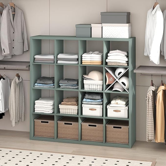 Furinno Cubic Closet Organizers and Storage, 16-Cube Closet Organizer, Open Shelf Closet Storage, Extra Thick Frame for Wardr