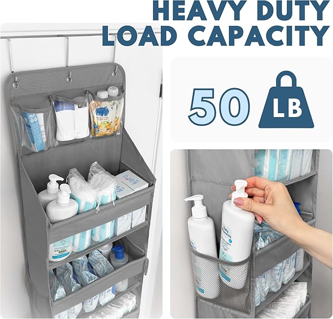 Over The Door Organizer Hanging with 5 Large & 6 Side Pockets 5 Tier Behind Door Storage 50 lbs for Closet, Nursery, Bathroom