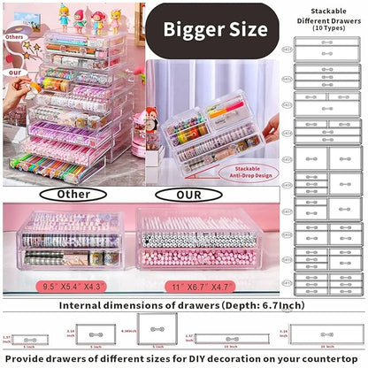 Cq acrylic Makeup Organizers with 4 Drawers,Rectangular Office Stationery Supplies Plastic Clear Storage Containers,Stackable