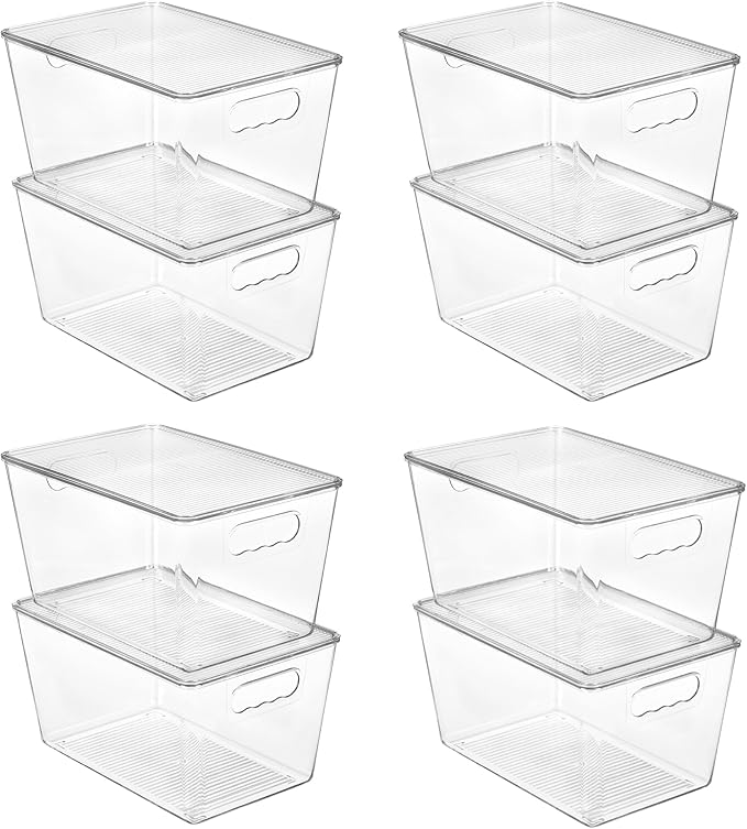 Vtopmart 8 Pack Clear Stackable Storage Bins with Lids, Large Plastic Containers with Handle for Pantry Organization and Stor