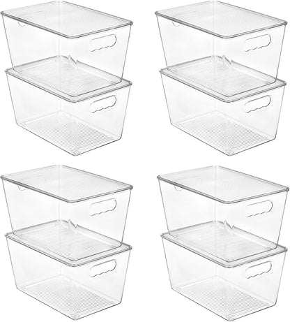 Vtopmart 8 Pack Clear Stackable Storage Bins with Lids, Large Plastic Containers with Handle for Pantry Organization and Stor