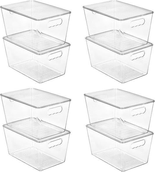 Vtopmart 8 Pack Clear Stackable Storage Bins with Lids, Large Plastic Containers with Handle for Pantry Organization and Stor