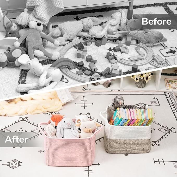 Goodpick Pink Storage Baskets for Organizing, Woven Rope Baskets for Shelves, Baby Basket for Nursery, Toy Storage Bins, Deco