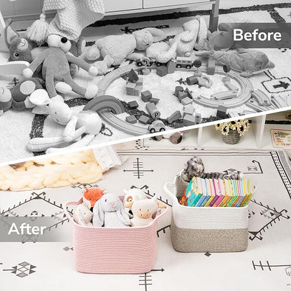 Goodpick Pink Storage Baskets for Organizing, Woven Rope Baskets for Shelves, Baby Basket for Nursery, Toy Storage Bins, Deco