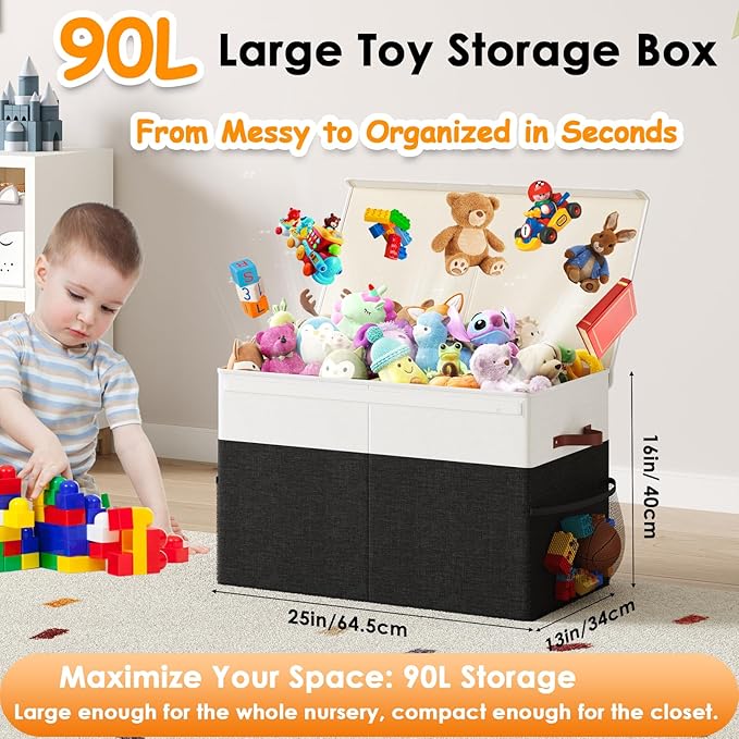 Large Toy Storage Box with Lid Upgraded Toy Storage Chest Organizer with Divider Foldable Toy Bin for Kids Boys Girls Playroo