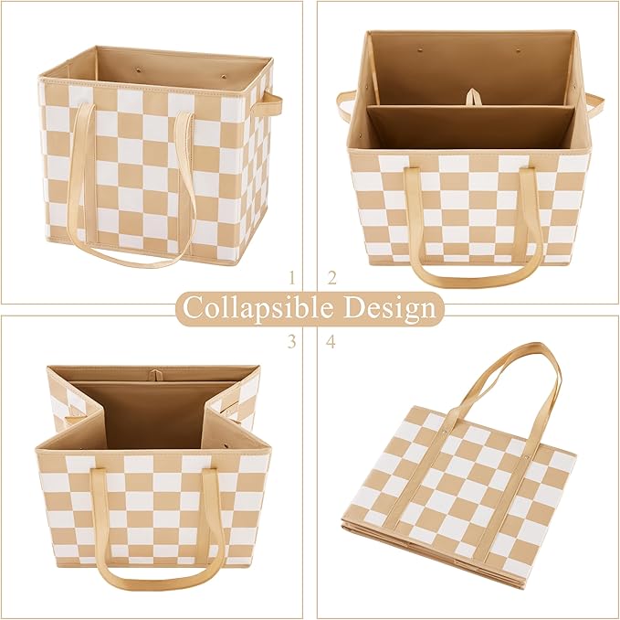 Checkered Reusable Grocery Bags Heavy Duty 3 Pack Foldable Shopping Bags with Handles for Groceries Collapsible Tote