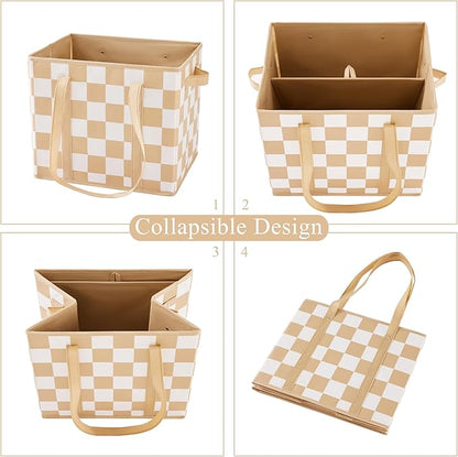 Checkered Reusable Grocery Bags Heavy Duty 3 Pack Foldable Shopping Bags with Handles for Groceries Collapsible Tote