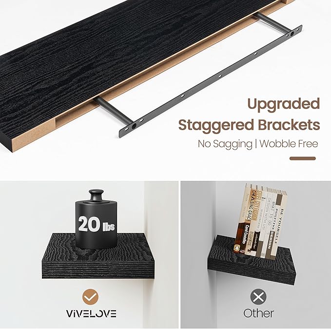 Vivelove Floating Shelves 16 Inch, Wall Shelves Over Toilet with Invisible Brackets for Bathroom Living Room Kitchen Bedroom 