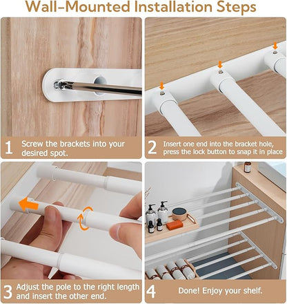 Expandable Closet Shelf Wall-Mounted Metal Storage Rack Adjustable Closet Rod DIY Divider Separator Space Saving for Cabinet 