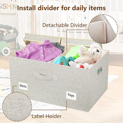 Graciadeco 75 Quarts Extra Large Decorative Storage Bins with Lids, 3 Packs Beige Collapsible Storage Bins with Lids, Stackab