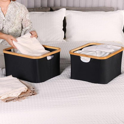 efluky Storage Baskets for Organizing, Fabric Storage Bins with Bamboo Handles, Collapsible Storage Baskets for Shelves and C