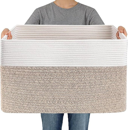 JMvicyroam Woven Blanket Basket,65L Large Storage Bin for Blankets Toys Clothes,Decorative Rope Basket for Living Room Bedroo